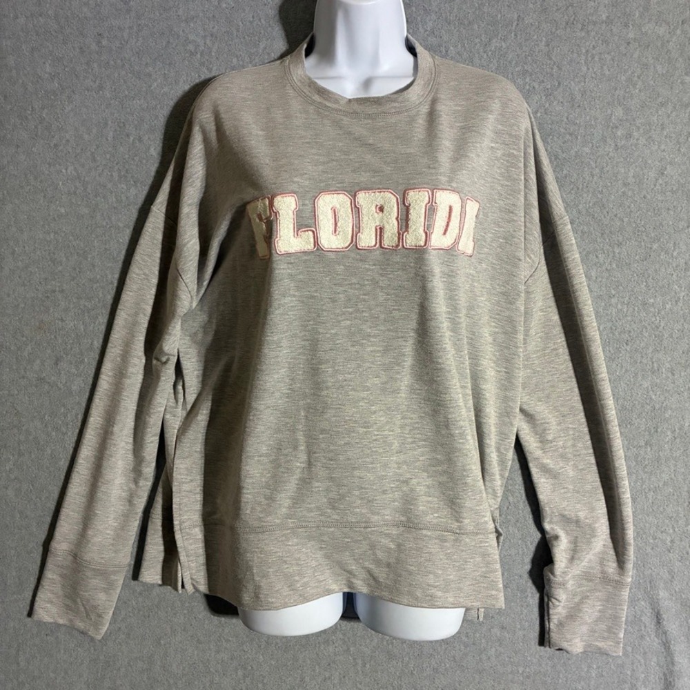 Mary Square Florida state Chenille Patch Sweatshirt Gray Womens Small Pullover